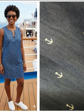 Whimsical Novelty Nautical Denim Weekend Slip-On Artisy Anchor Print Shift Dress